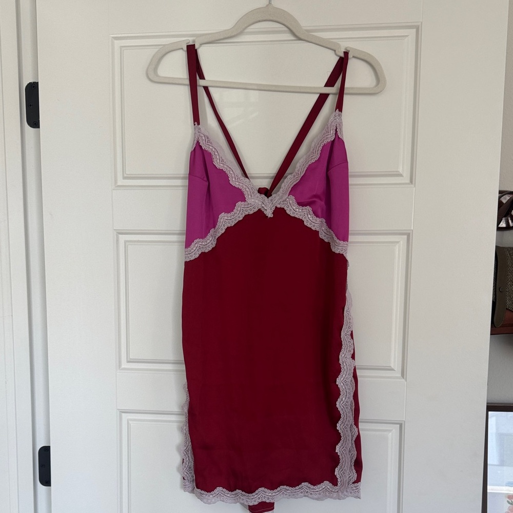 Free People Red and Pink Lace Chemise